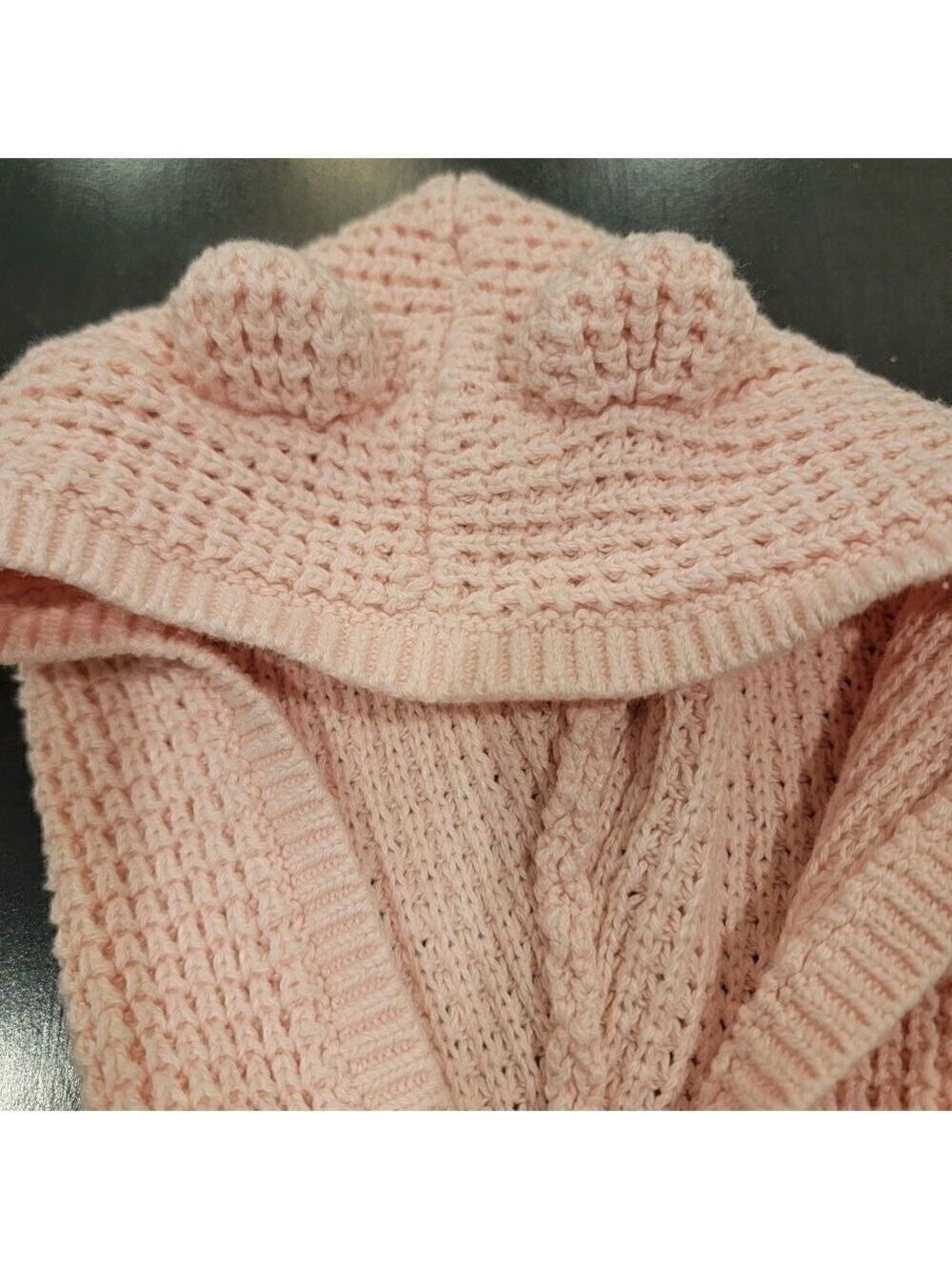 Carter's Infant Girl Pink Hooded Knit Bear Ear Cardigan 3 months - Picture 5 of 9